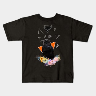 Raven with flowers Kids T-Shirt